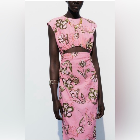 Zara Linen Blend Cutout Pink with Green details Large - Picture 8 of 11